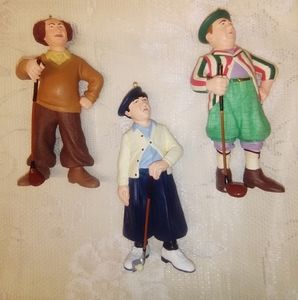 Vintage 3 Stooges Golfing Hallmark ornaments. nwob